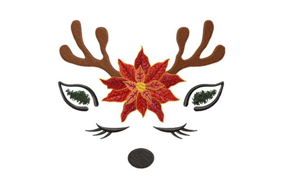 Cute Christmas Deer with Poinsettia
